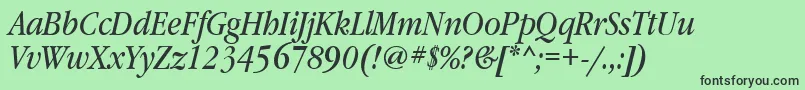 Шрифт GaramondbooknarrowbttItalic – чёрные шрифты на зелёном фоне