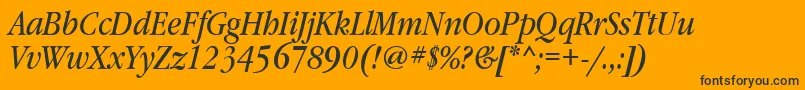 Шрифт GaramondbooknarrowbttItalic – чёрные шрифты на оранжевом фоне
