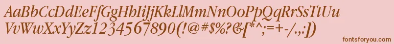 GaramondbooknarrowbttItalic-fontti – ruskeat fontit vaaleanpunaisella taustalla