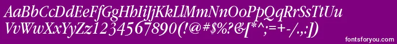 GaramondbooknarrowbttItalic-fontti – valkoiset fontit violetilla taustalla
