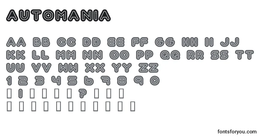 Czcionka Automania – alfabet, cyfry, specjalne znaki