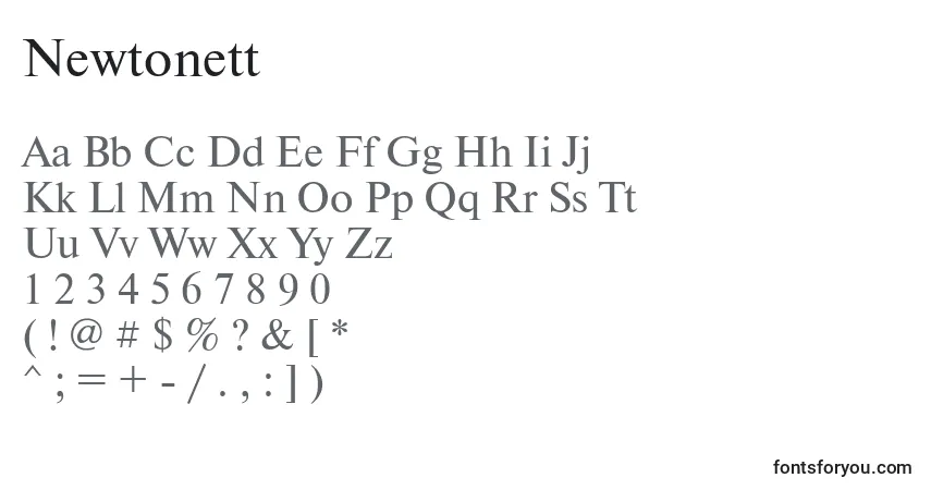 A fonte Newtonett – alfabeto, números, caracteres especiais