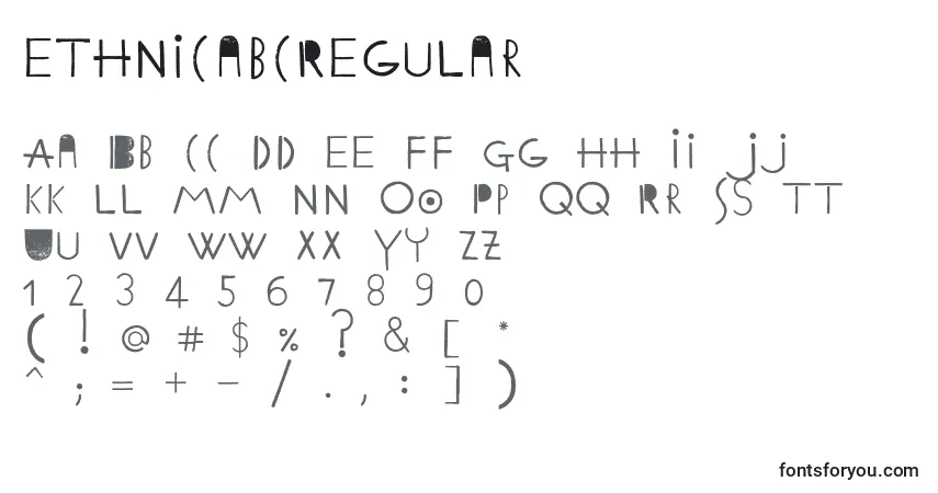 A fonte EthnicabcRegular – alfabeto, números, caracteres especiais