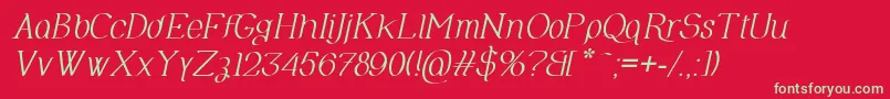 フォントOlimpiaItalic – 赤い背景に緑の文字