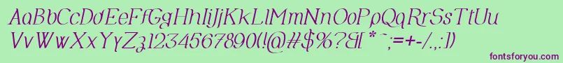 Шрифт OlimpiaItalic – фиолетовые шрифты на зелёном фоне
