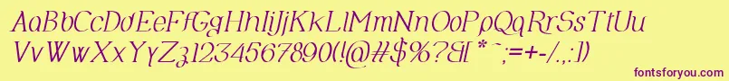 フォントOlimpiaItalic – 紫色のフォント、黄色の背景