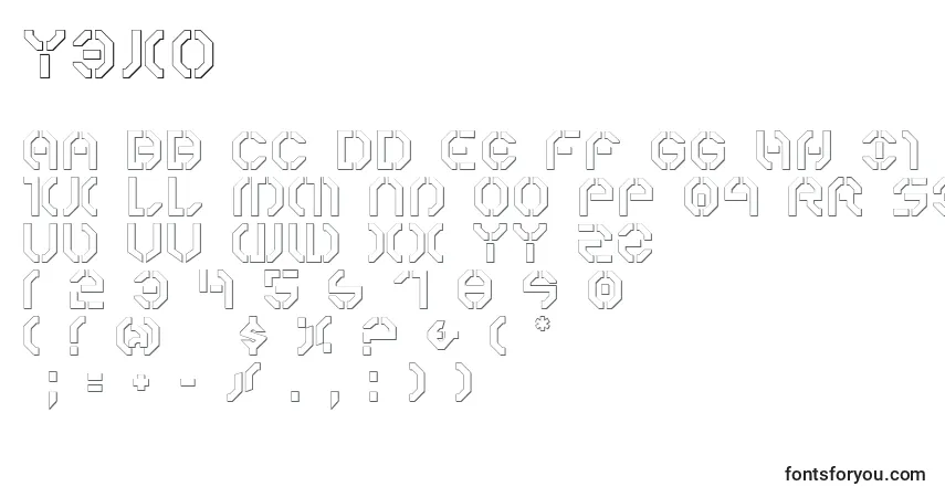 A fonte Y3ko – alfabeto, números, caracteres especiais