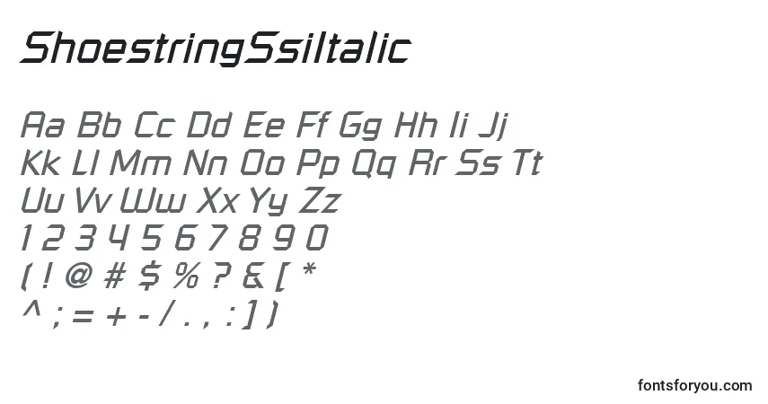 A fonte ShoestringSsiItalic – alfabeto, números, caracteres especiais