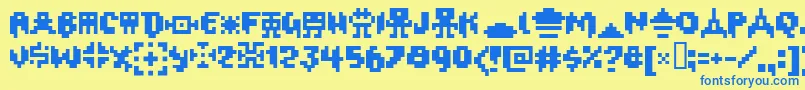 Oxygene1-Schriftart – Blaue Schriften auf gelbem Hintergrund