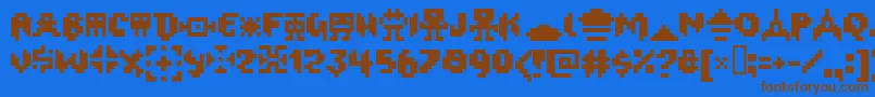 フォントOxygene1 – 茶色の文字が青い背景にあります。