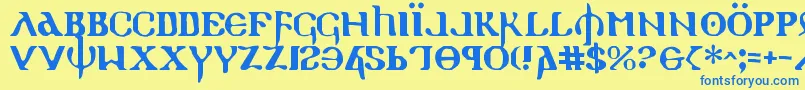 フォントHolyv2 – 青い文字が黄色の背景にあります。