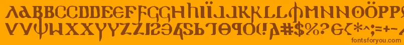 Holyv2-Schriftart – Braune Schriften auf orangefarbenem Hintergrund