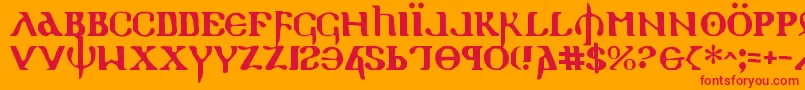 Czcionka Holyv2 – czerwone czcionki na pomarańczowym tle