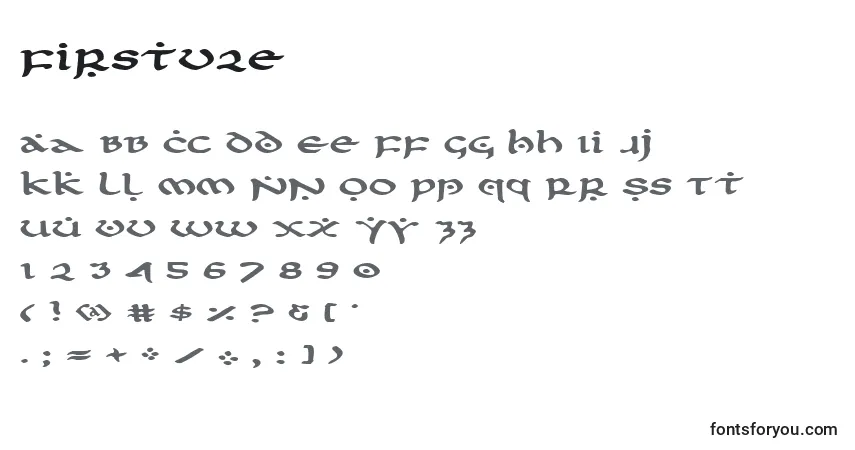 Czcionka Firstv2e – alfabet, cyfry, specjalne znaki