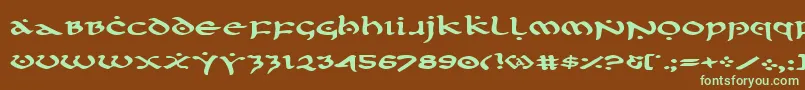 フォントFirstv2e – 緑色の文字が茶色の背景にあります。