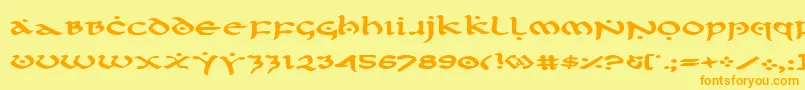 フォントFirstv2e – オレンジの文字が黄色の背景にあります。