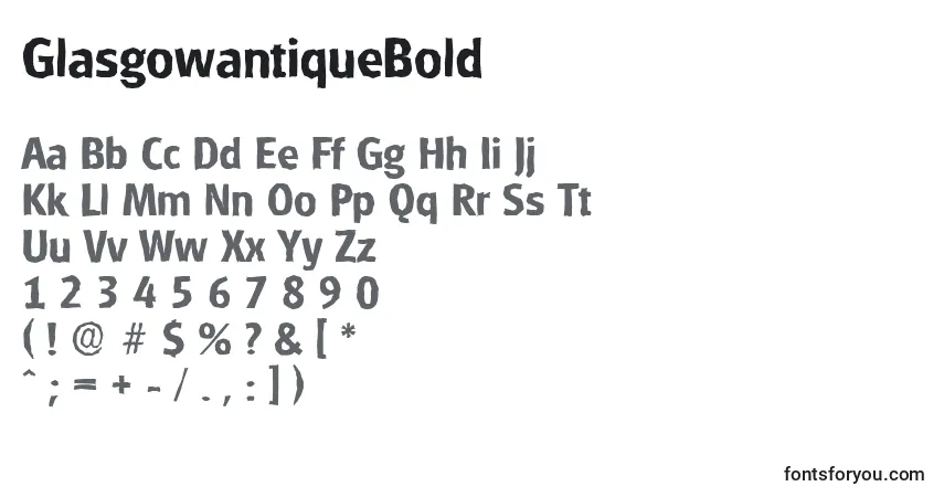 Шрифт GlasgowantiqueBold – алфавит, цифры, специальные символы