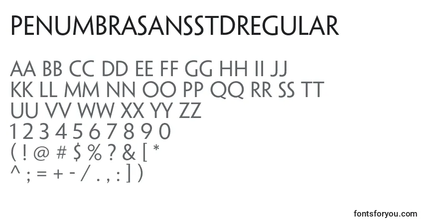 A fonte PenumbrasansstdRegular – alfabeto, números, caracteres especiais