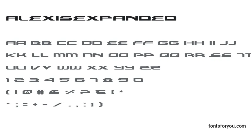 characters of alexisexpanded font, letter of alexisexpanded font, alphabet of  alexisexpanded font
