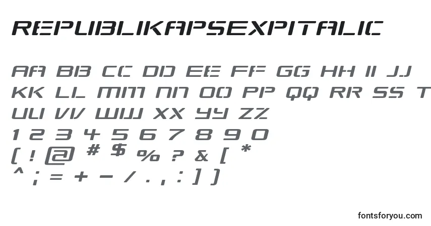 Fuente RepublikapsExpItalic - alfabeto, números, caracteres especiales