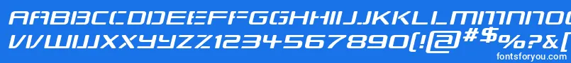 RepublikapsExpItalic-Schriftart – Weiße Schriften auf blauem Hintergrund