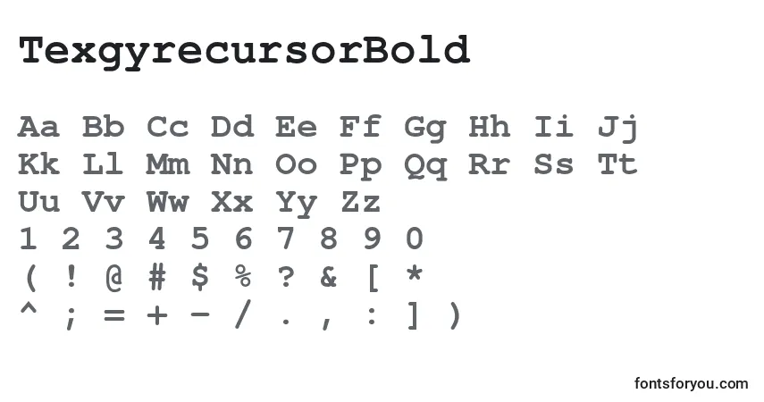 TexgyrecursorBold-fontti – aakkoset, numerot, erikoismerkit
