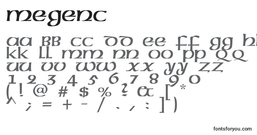 A fonte Megenc – alfabeto, números, caracteres especiais