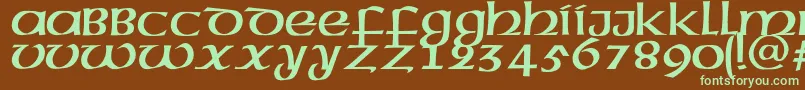 フォントMegenc – 緑色の文字が茶色の背景にあります。