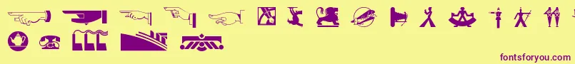 Decodingbatsnf-fontti – violetit fontit keltaisella taustalla