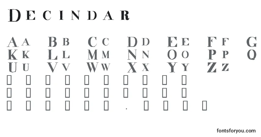 Schriftart Decindar – Alphabet, Zahlen, spezielle Symbole