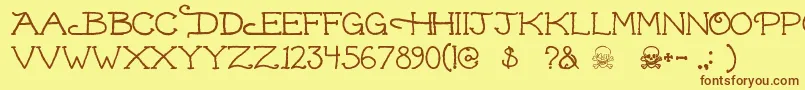 フォントDeadhardy – 茶色の文字が黄色の背景にあります。