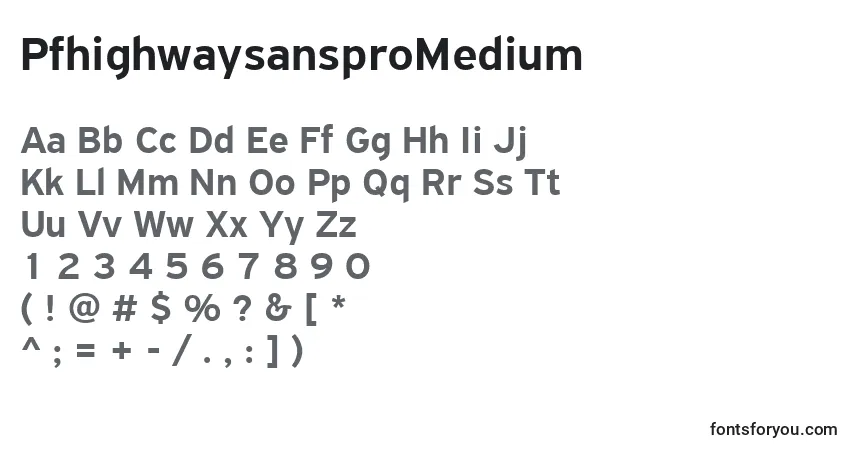 A fonte PfhighwaysansproMedium – alfabeto, números, caracteres especiais