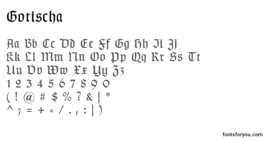 Schriftart Gotischa – Alphabet, Zahlen, spezielle Symbole