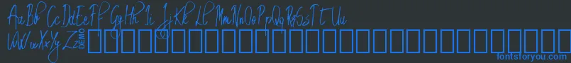 EmrytDemo-Schriftart – Blaue Schriften auf schwarzem Hintergrund