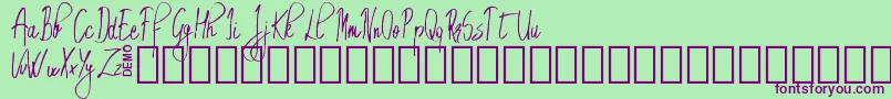 EmrytDemo-fontti – violetit fontit vihreällä taustalla