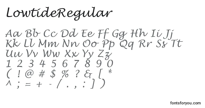 A fonte LowtideRegular – alfabeto, números, caracteres especiais