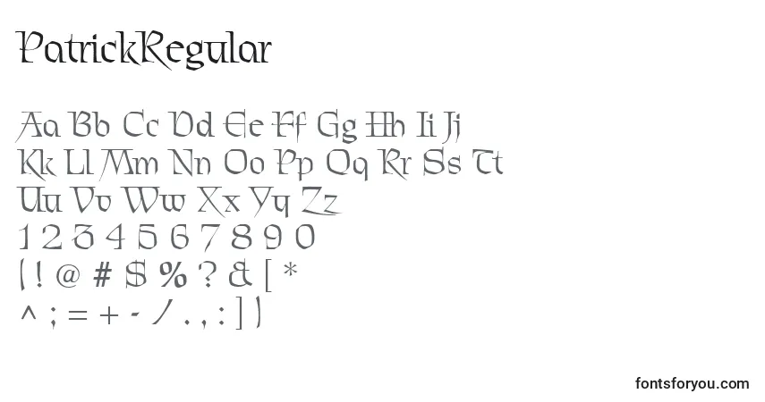 Schriftart PatrickRegular – Alphabet, Zahlen, spezielle Symbole