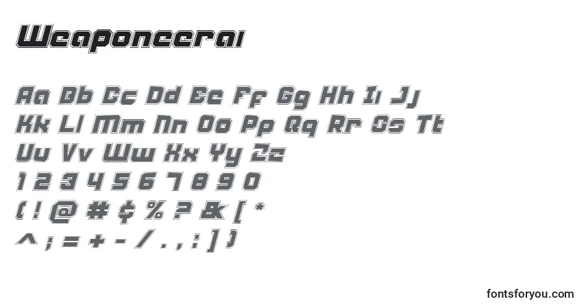 Czcionka Weaponeerai – alfabet, cyfry, specjalne znaki