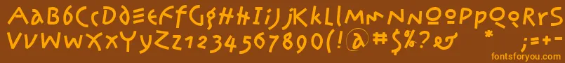 フォントKleinsamazon – オレンジ色の文字が茶色の背景にあります。