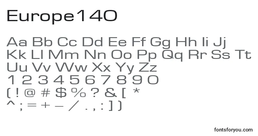 A fonte Europe140 – alfabeto, números, caracteres especiais