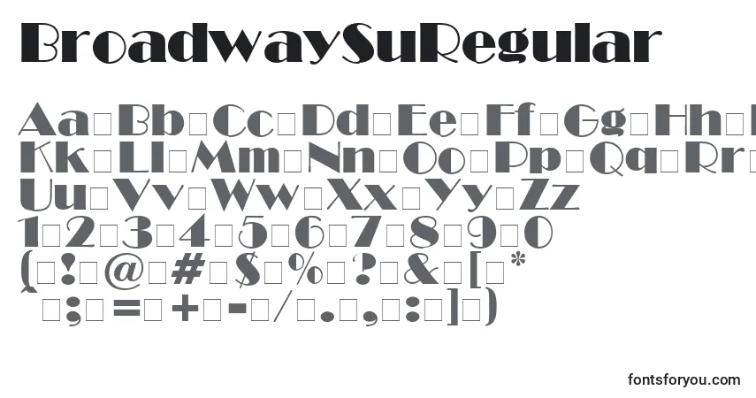 Schriftart BroadwaySuRegular – Alphabet, Zahlen, spezielle Symbole