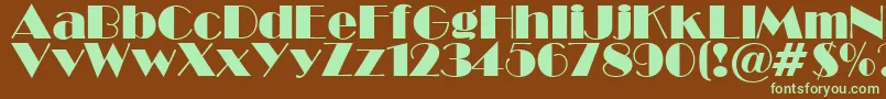 フォントBroadwaySuRegular – 緑色の文字が茶色の背景にあります。