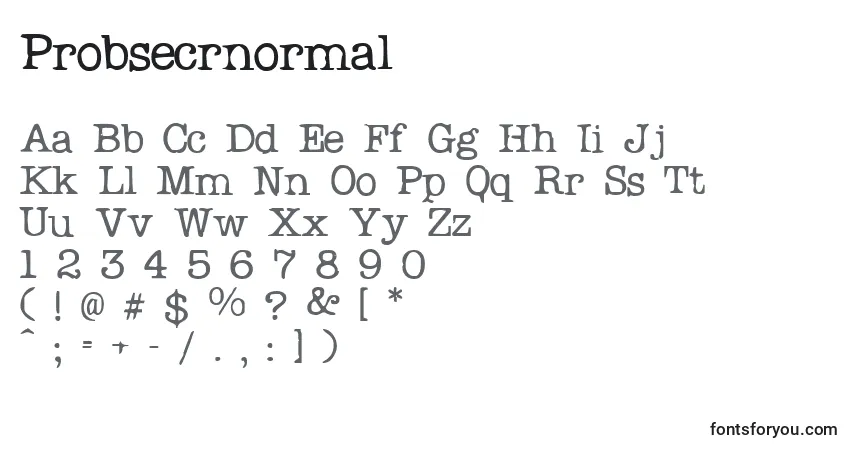 A fonte Probsecrnormal – alfabeto, números, caracteres especiais