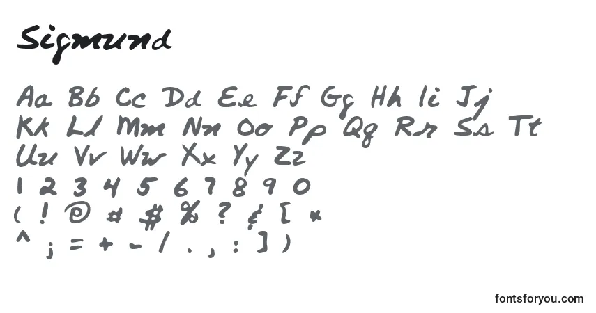 Шрифт Sigmund – алфавит, цифры, специальные символы