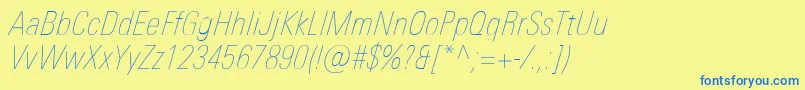 Шрифт UniversNextProUltralightCondensedItalic – синие шрифты на жёлтом фоне