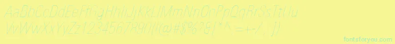 UniversNextProUltralightCondensedItalic Font – Green Fonts on Yellow Background