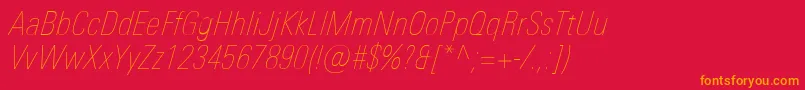 UniversNextProUltralightCondensedItalic Font – Orange Fonts on Red Background