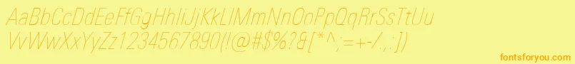 Fonte UniversNextProUltralightCondensedItalic – fontes laranjas em um fundo amarelo