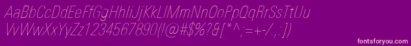UniversNextProUltralightCondensedItalic-Schriftart – Rosa Schriften auf violettem Hintergrund