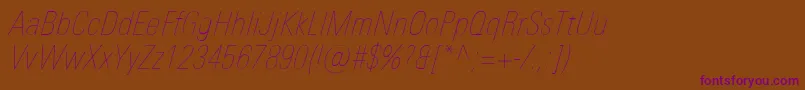 UniversNextProUltralightCondensedItalic Font – Purple Fonts on Brown Background